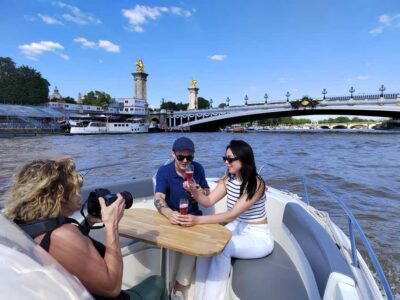 Paris Private Boat Seine River with Captain Guide - The onboard feel: table seating, roofless boat, real comfort limits